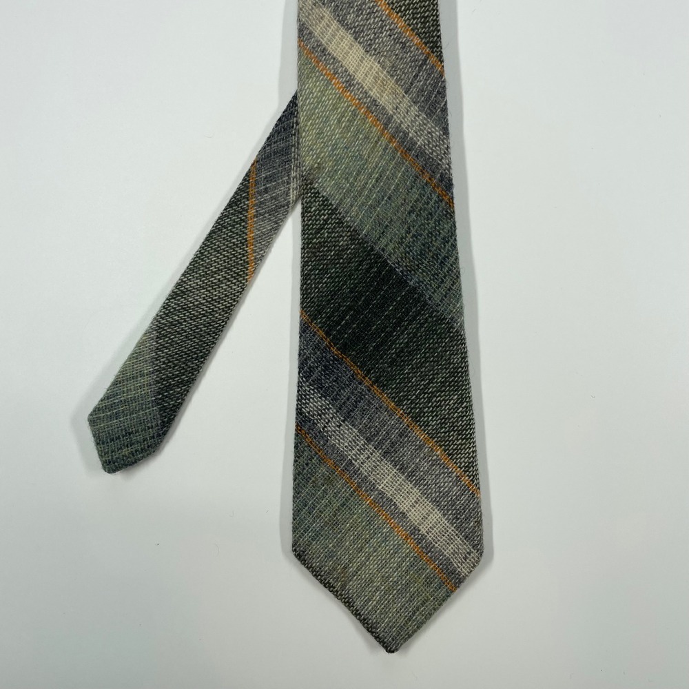 Posh Green Striped Wool Woven in Scotland Necktie Mens One Size